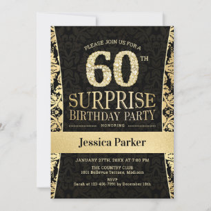 Invitation Surprise 60e fête d'anniversaire - Gold Black