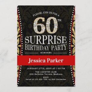 Invitation Surprise 60e fête d'anniversaire - Gold Black Red