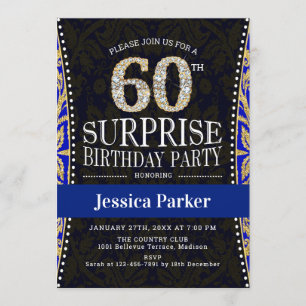 Invitation Surprise 60e fête d'anniversaire - Gold Navy Blue