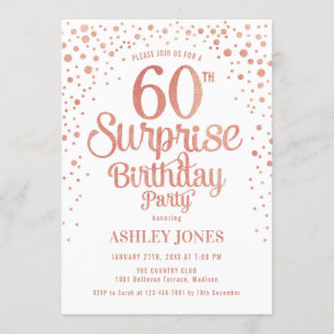 Invitation Surprise 60e fête d'anniversaire - Rose Gold & Whi