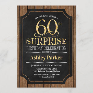 Invitation Surprise 60e fête d'anniversaire - Wood Gold