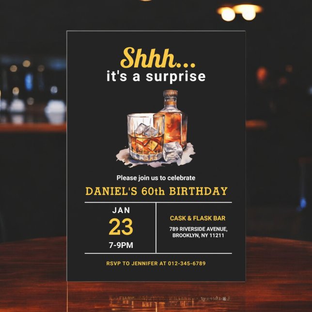 Invitation Surprise 60e Whiskey Bourbon fête d'anniversaire (Créateur téléchargé)