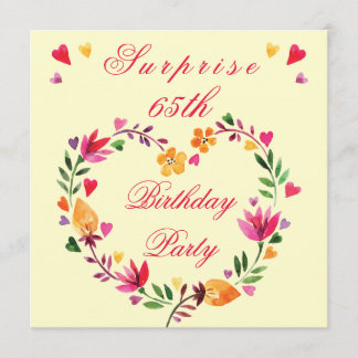 Invitation Surprise 65e anniversaire aquarelle Coeur floral