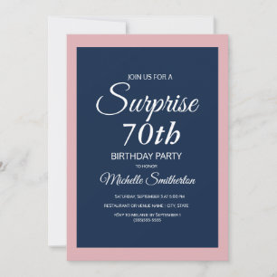 Invitation Surprise 70 ans Bleu Marine Rose