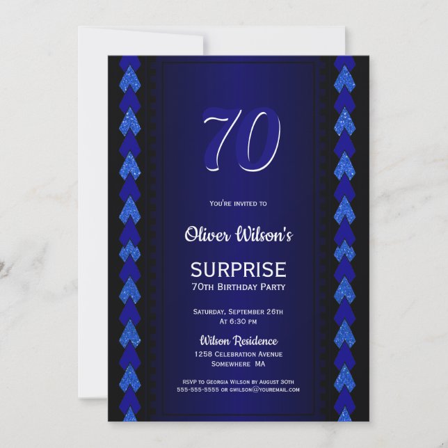 Invitation Surprise 70e anniversaire Black and Blue Party (Devant)