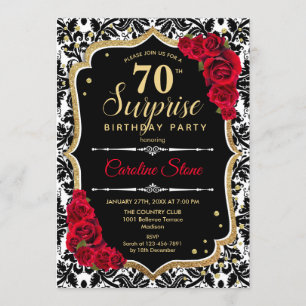 Invitation Surprise 70e anniversaire - Black Gold Red Invitat