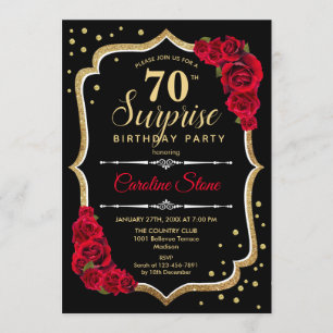 Invitation Surprise 70e anniversaire - Black Gold Red Invitat