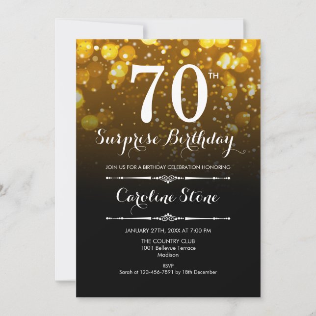 Invitation Surprise 70e anniversaire - Black Gold White (Devant)