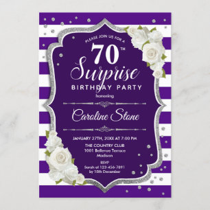 Invitation Surprise 70e anniversaire - Blanc d'argent violet