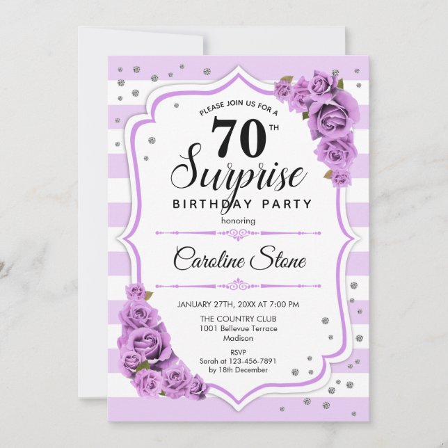 Invitation Surprise 70e anniversaire - Blanc pourpre (Devant)