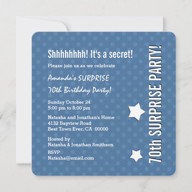 Invitation SURPRISE 70e anniversaire BLUE Pois V02 (Devant)