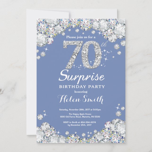 Invitation Surprise 70e anniversaire Blue Silver Diamond (Devant)