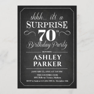 Invitation Surprise 70e anniversaire - Chalkboard noir blanc