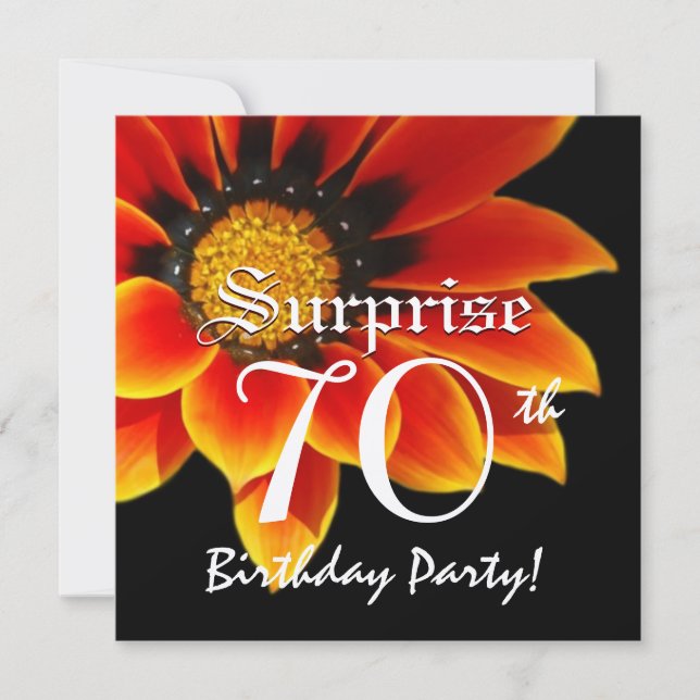 Invitation SURPRISE 70e anniversaire fête Orange Flower W062 (Devant)