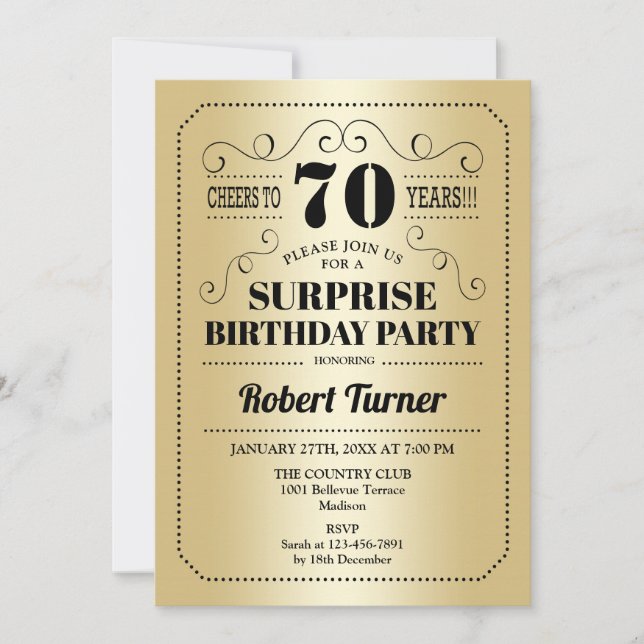Invitation Surprise 70e anniversaire - Gold Black (Devant)