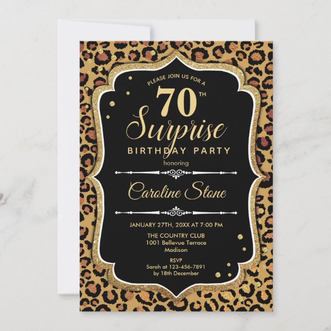 Invitation Surprise 70e anniversaire - Leopard Black Gold (Devant)