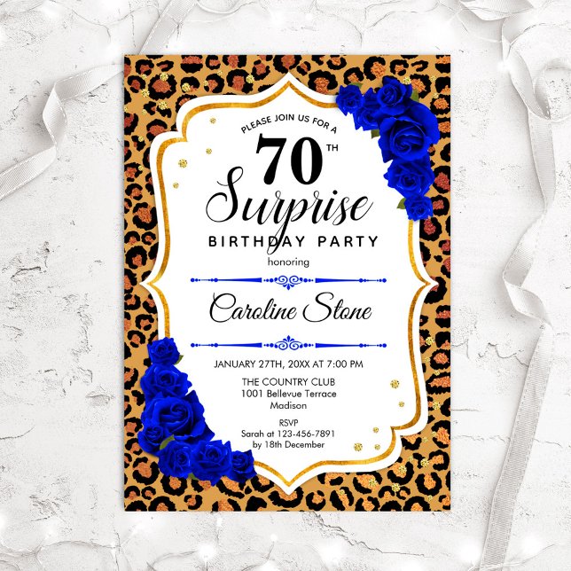 Invitation Surprise 70e anniversaire - Leopard Gold Royal Blu (Créateur téléchargé)