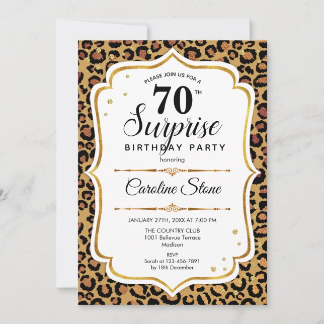Invitation Surprise 70e anniversaire - Leopard Gold White (Devant)