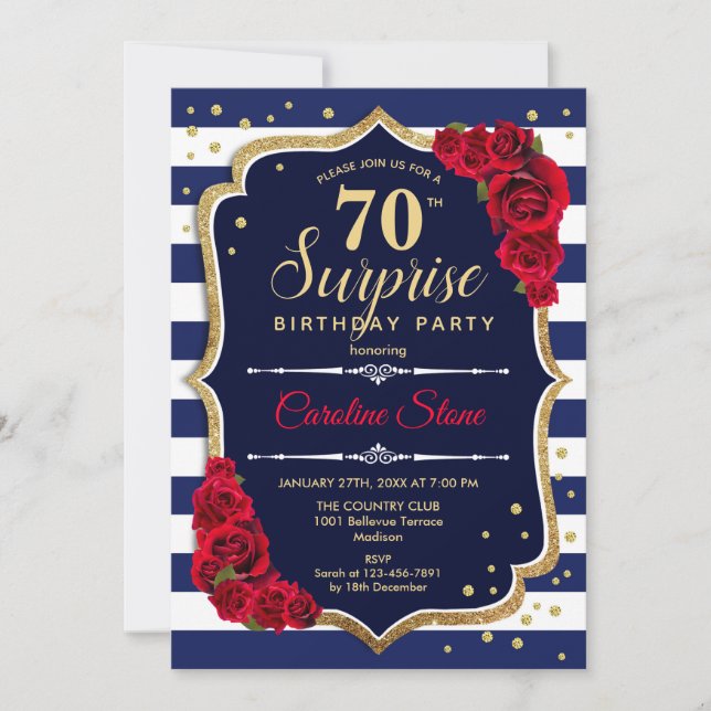 Invitation Surprise 70e anniversaire - Marine Blanc Rouge (Devant)