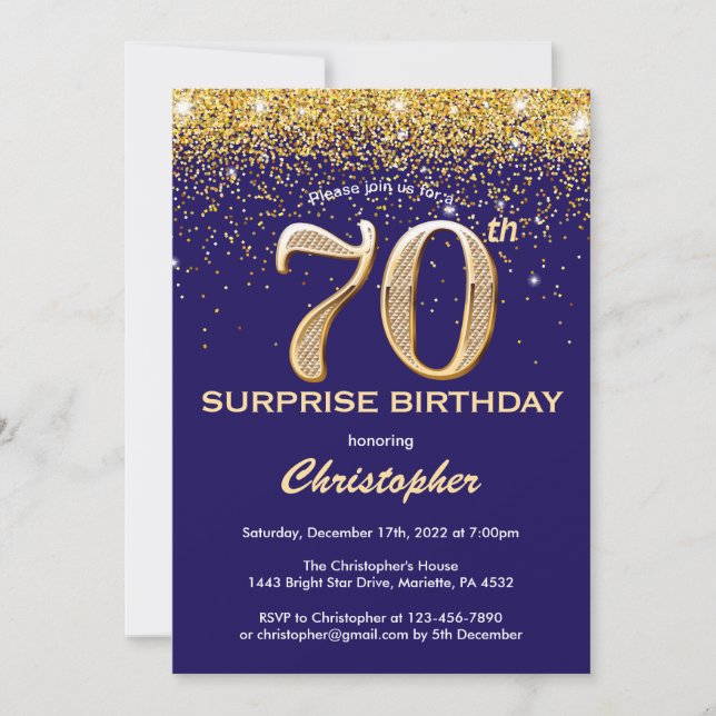 Invitation Surprise 70e anniversaire Marine Blue and Gold Par (Devant)