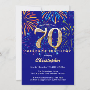 Invitation Surprise 70e anniversaire Marine Blue & Gold Firew
