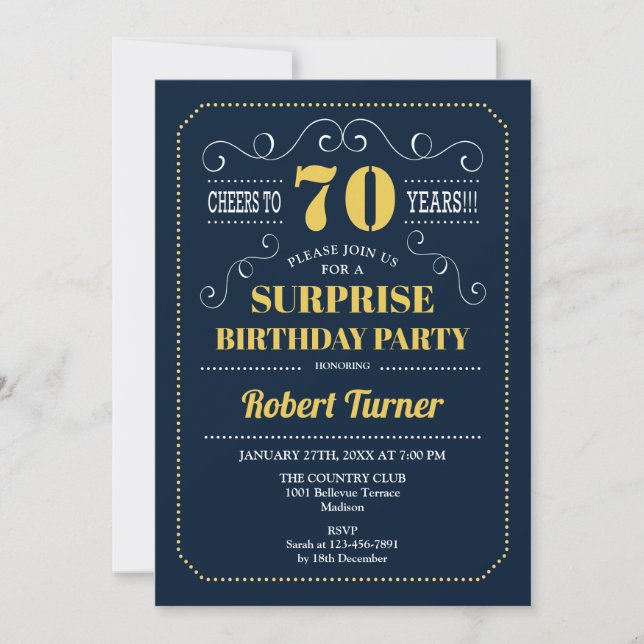 Invitation Surprise 70e anniversaire - Marine Gold (Devant)
