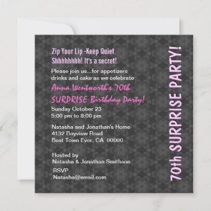Invitation SURPRISE 70e anniversaire Motif rétro gris rose