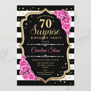 Invitation Surprise 70e anniversaire - Noir blanc rose