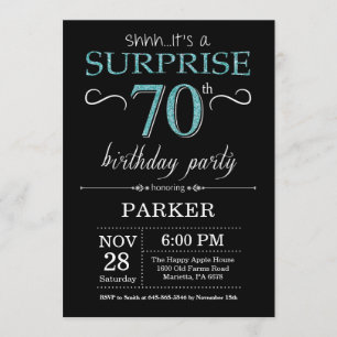 Invitation surprise 70e anniversaire Noir et Turqu