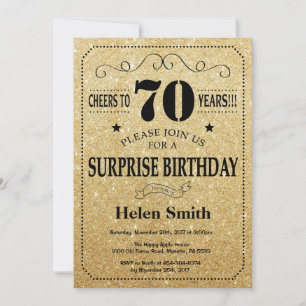 Invitation Surprise 70e anniversaire Parties scintillant noir