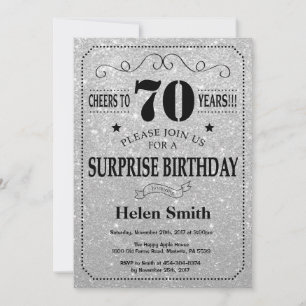 Invitation Surprise 70e anniversaire Parties scintillant noir