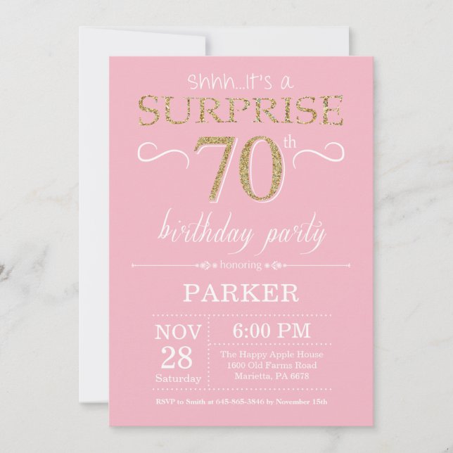Invitation Surprise 70e anniversaire Parties scintillant rose (Devant)