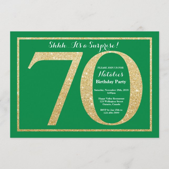 Invitation Surprise 70e anniversaire Parties scintillant vert (Devant)