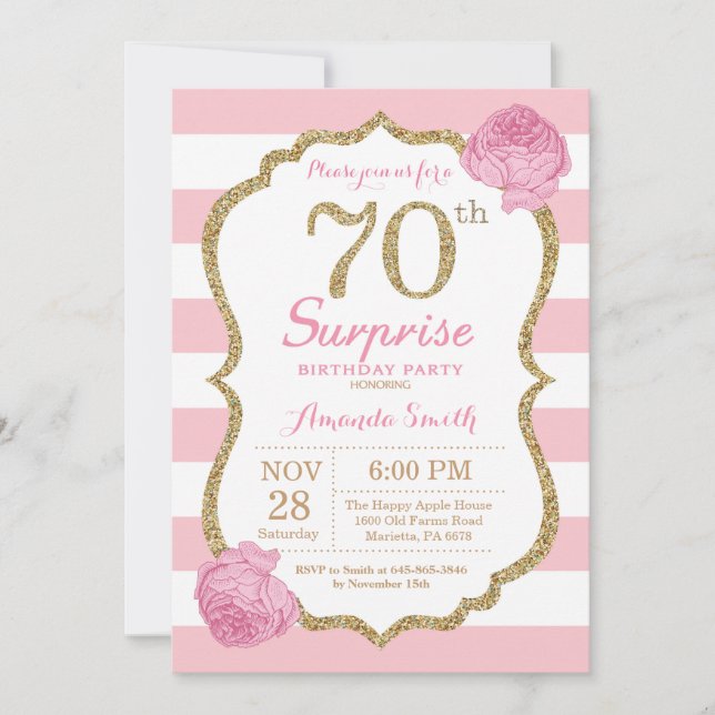 Invitation surprise 70e anniversaire Pink and Gold (Devant)