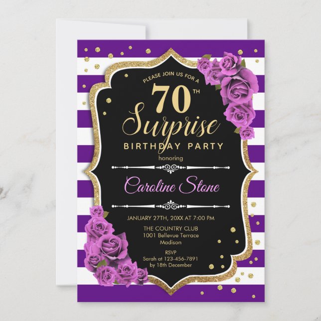 Invitation Surprise 70e anniversaire - Purple Gold (Devant)