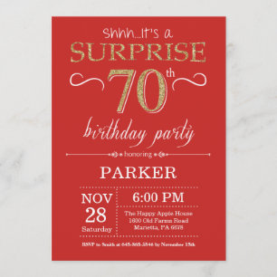 Invitation surprise 70e anniversaire Red and Gold