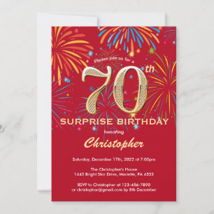 Invitation Surprise 70e anniversaire Red & Gold Rainbow Firew