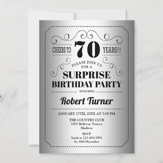 Invitation Surprise 70e anniversaire - Silver Black (Devant)