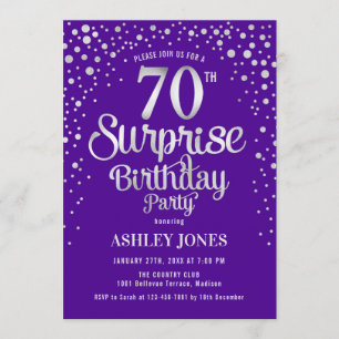 Invitation Surprise 70e fête d'anniversaire - Argent & Violet