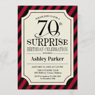 Invitation Surprise 70e fête d'anniversaire - Black Red Strip
