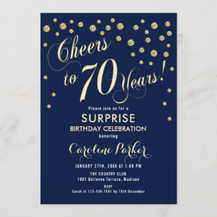 Invitation Surprise 70e fête d'anniversaire - Gold Navy