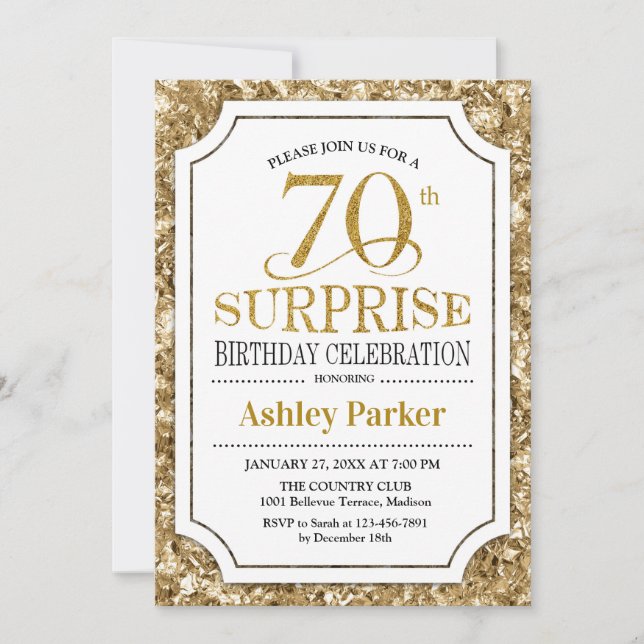 Invitation Surprise 70e fête d'anniversaire - Gold White (Devant)