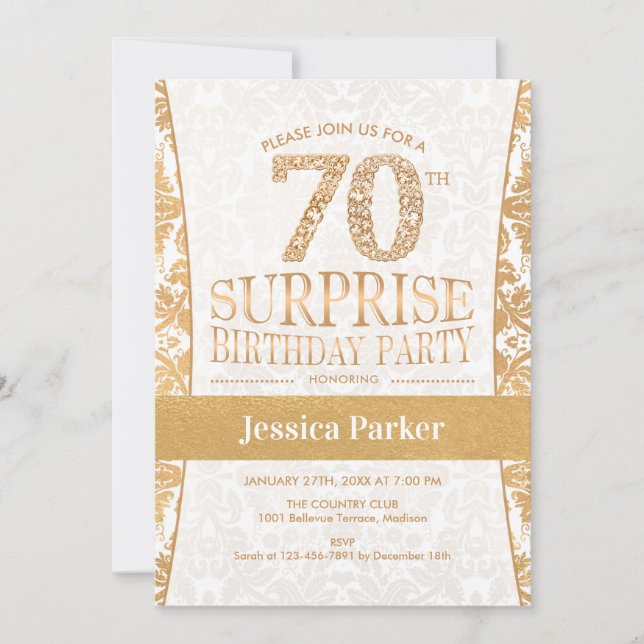 Invitation Surprise 70e fête d'anniversaire - Gold White (Devant)