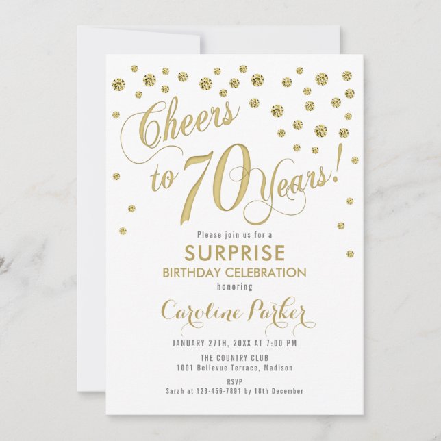 Invitation Surprise 70e fête d'anniversaire - Gold White (Devant)