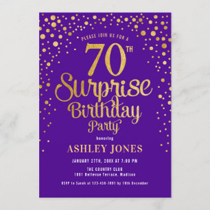 Invitation Surprise 70e fête d'anniversaire - Purple & Gold