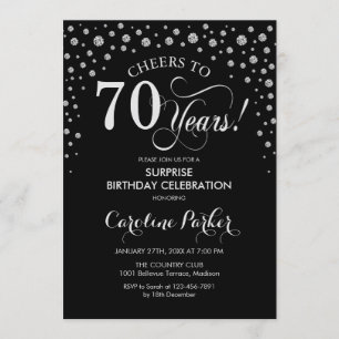 Invitation Surprise 70e fête d'anniversaire - Silver Black