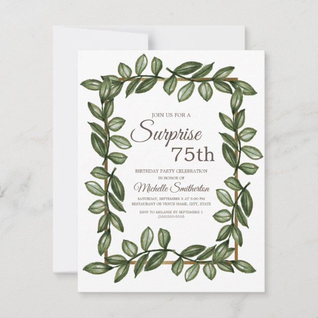 Invitation Surprise 75e anniversaire Feuilles vertes (Devant)