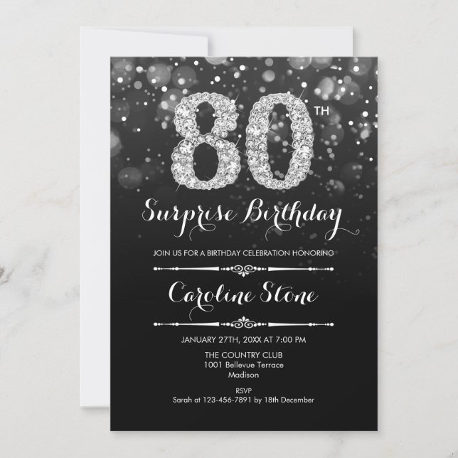 Invitation Surprise 80e anniversaire - Argent noir (Devant)