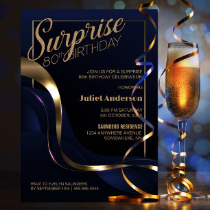 Invitation Surprise 80e anniversaire Blue Gold Party Invitati