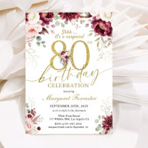 Surprise 80e Anniversaire Bourgogne Rose Florale O